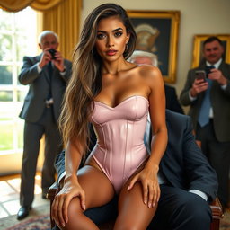 A stunning 19-year-old Arabic woman with an exquisite, slender physique, featuring thin breasts, a tiny waist, and very wide hips