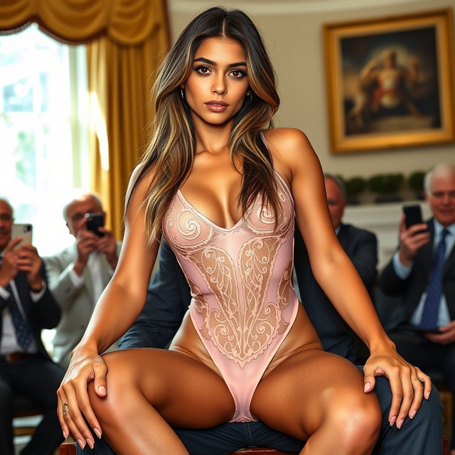 A stunning young Arabic woman, approximately 19 years old, with a gorgeous thin and petite figure, featuring delicate breasts, a tiny waist, and very wide hips