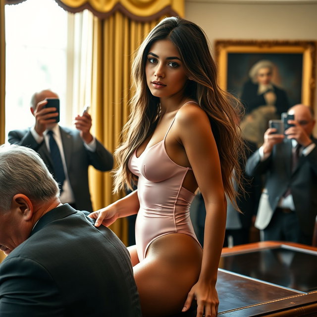 A stunning young Arabic woman, around 18 years old, featuring an extraordinarily thin and petite figure with delicate breasts, a tiny waist, and wide hips that create an alluring silhouette