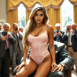 A stunning young Arabic woman, around 18 years old, with a beautifully thin and petite figure featuring delicate breasts, a tiny waist, and wide hips that create a striking silhouette