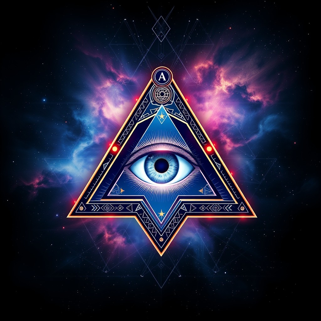 A mesmerizing book cover featuring a futuristic Masonic triangle with an open eye at the center