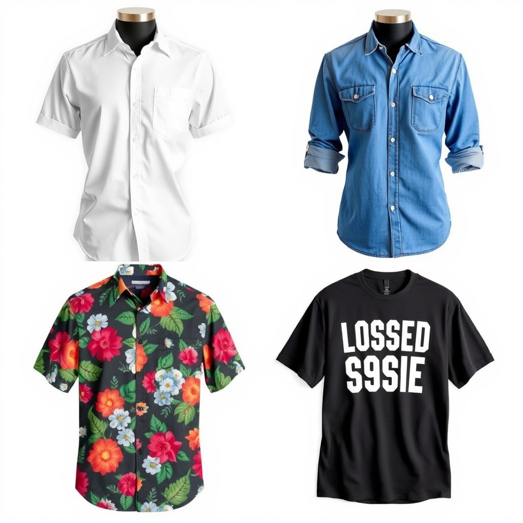 A collection of stylish shirt designs showcasing various patterns and colors