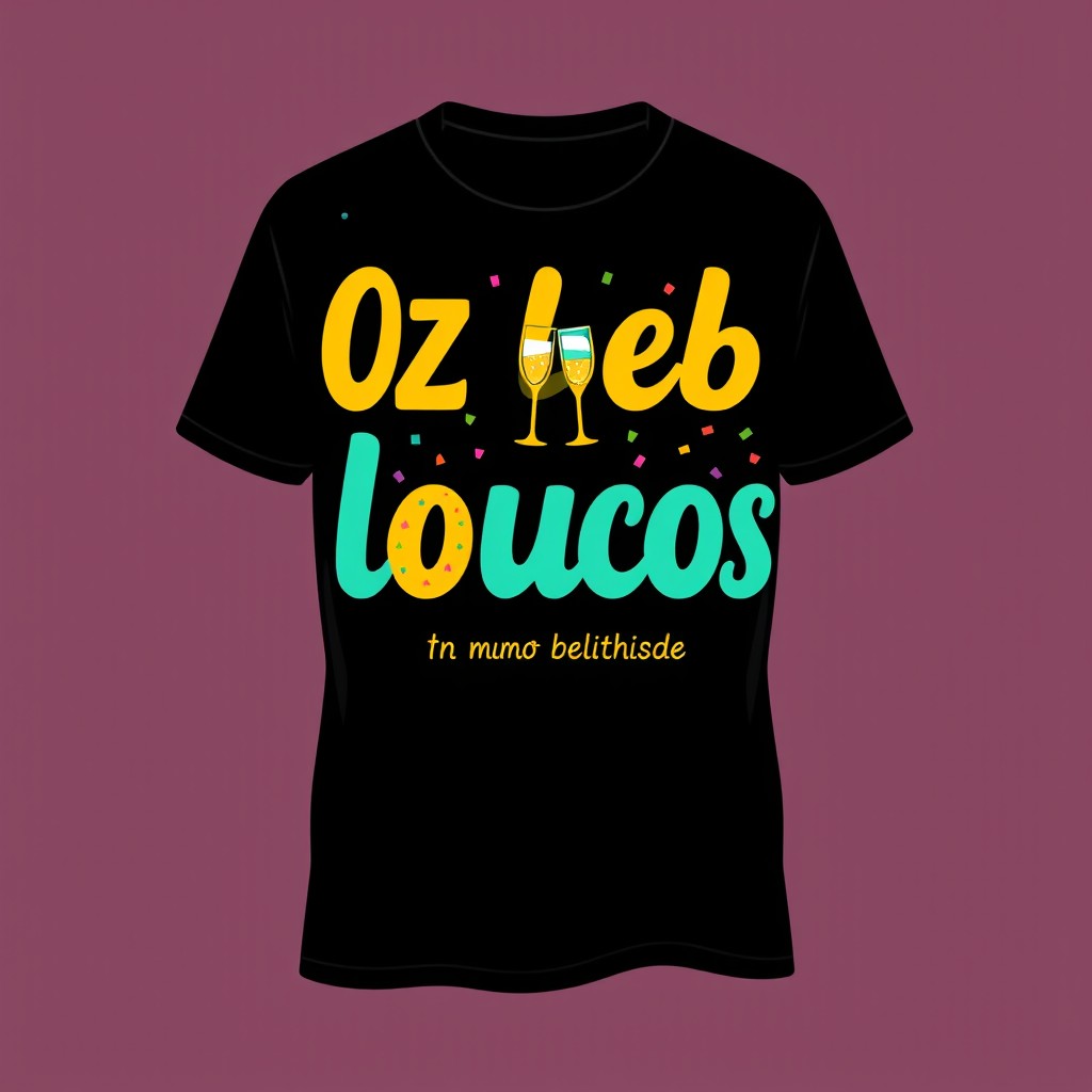 A stylish black t-shirt created to celebrate a festive group named 'Oz bebi loucos' in memory of a deceased friend named Rubinho
