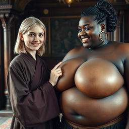 In a lavish medieval chamber, a captivating scene unfolds