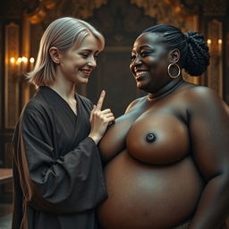 In a lavish medieval chamber, a captivating scene unfolds