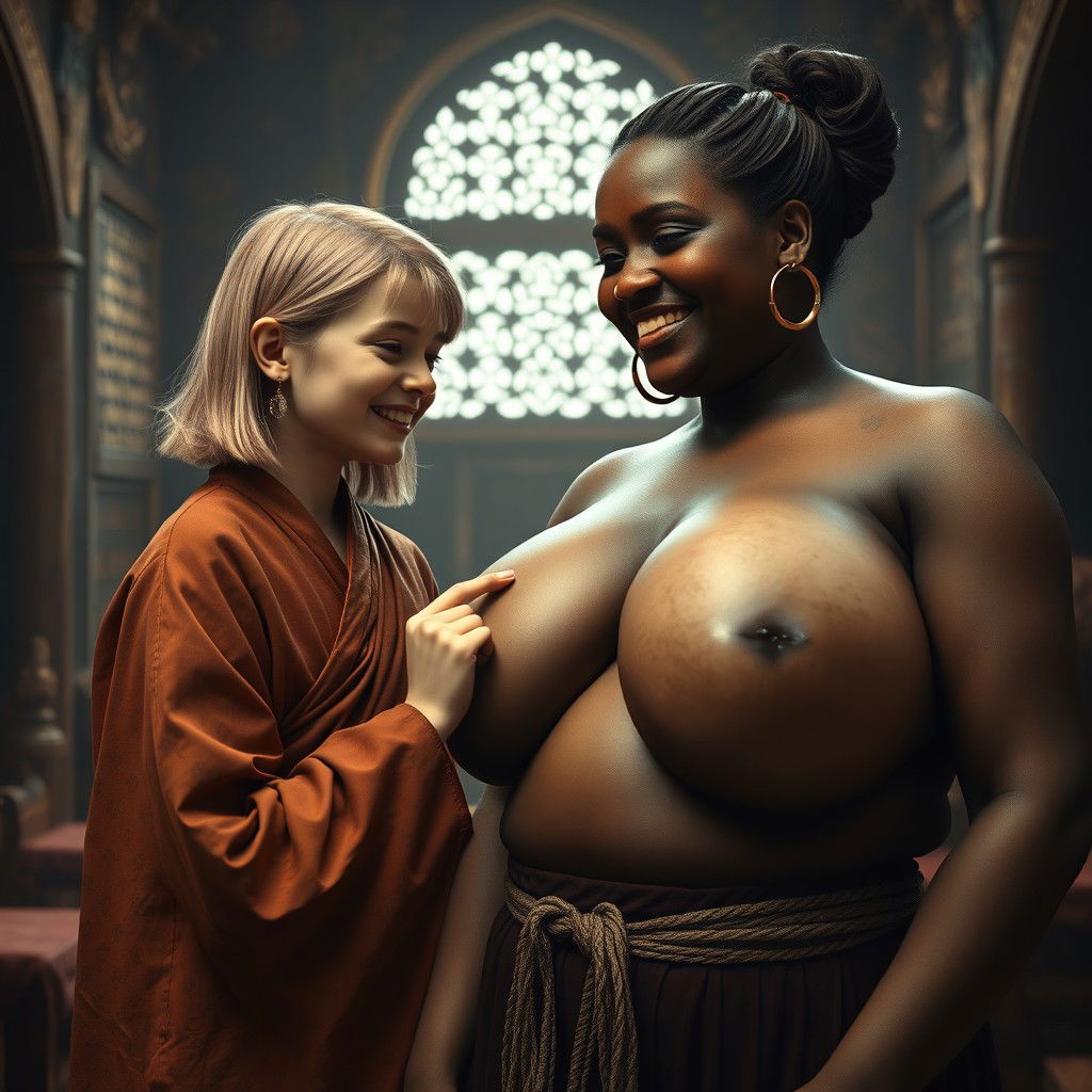 In a richly decorated medieval chamber, a compelling scene is presented