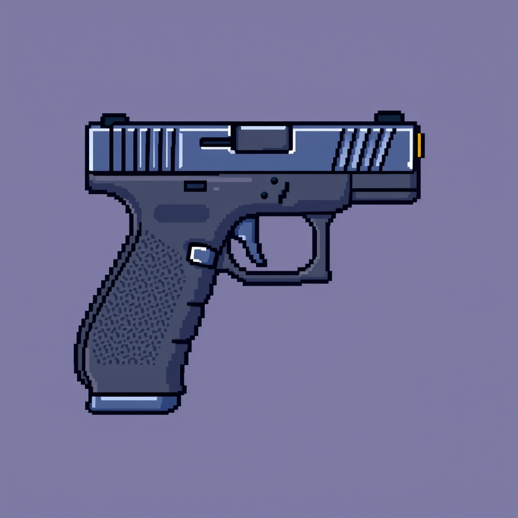A pixel art representation of a Glock 17 handgun, featuring a moderate pixel density to enhance details and clarity
