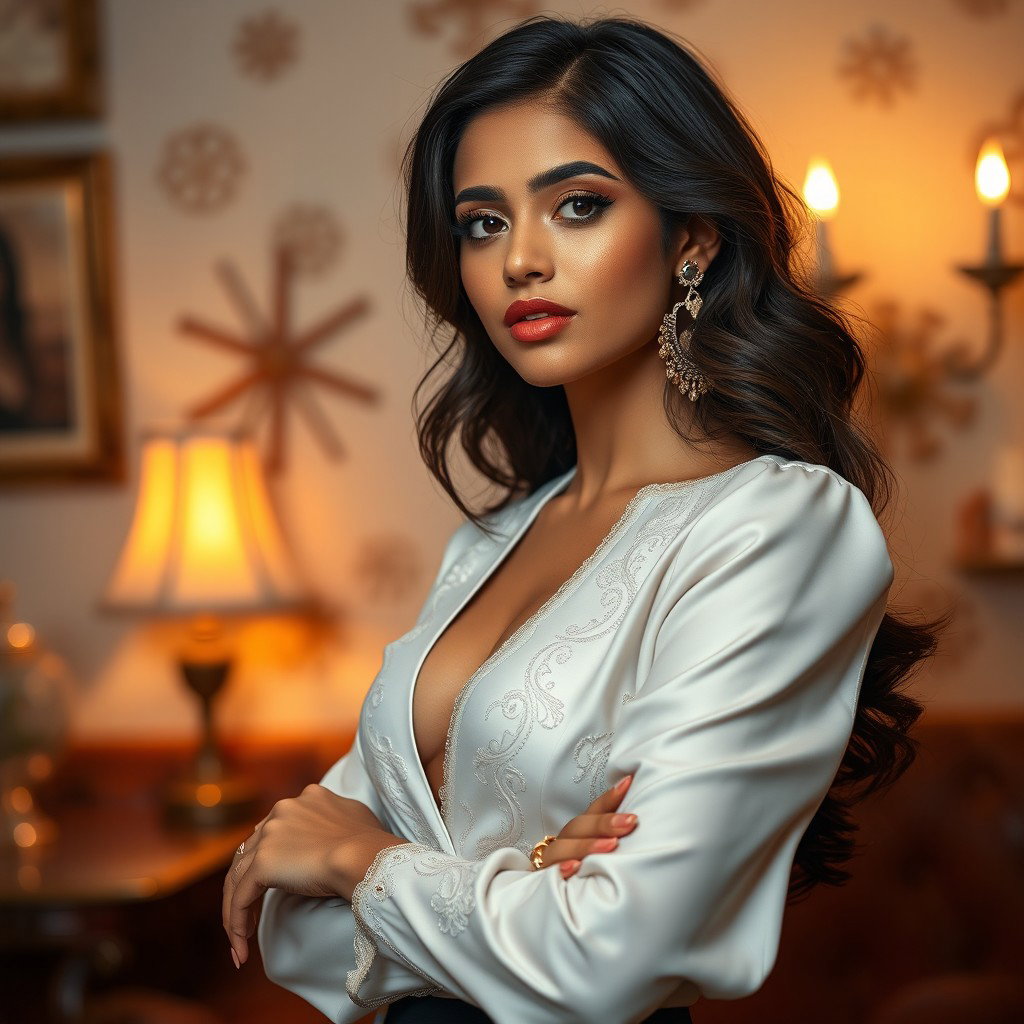 A stylized artistic representation of a young woman reminiscent of characteristics associated with Mia Khalifa, portrayed in an elegant and tasteful fashion