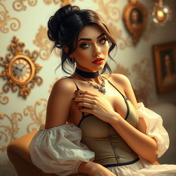 A stylized artistic representation of a young woman reminiscent of characteristics associated with Mia Khalifa, portrayed in an elegant and tasteful fashion
