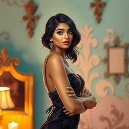 A stylized artistic representation of a young woman reminiscent of characteristics associated with Mia Khalifa, portrayed in an elegant and tasteful fashion