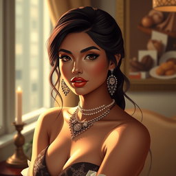 A stylized artistic representation of a young woman reminiscent of characteristics associated with Mia Khalifa, portrayed in an elegant and tasteful fashion