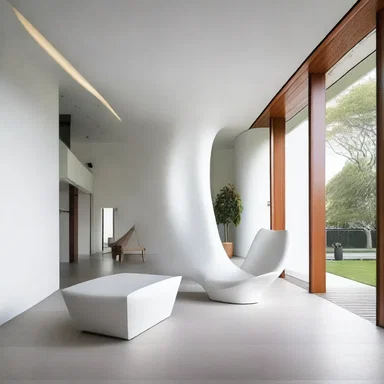 The minimalist interior design of the modern house featured an elegant sculpture inspired by the graceful curves of the occipital vein.