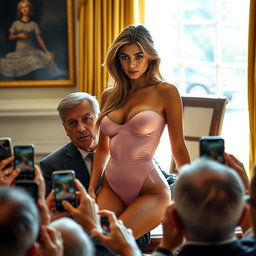 A stunning young Arabic woman, 18 years old, features a delicate and thin petite figure with small breasts, a tiny waist, and very wide hips, forming an eye-catching silhouette