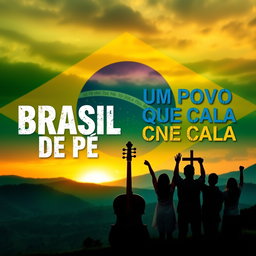 A YouTube thumbnail with a patriotic Brazilian theme, featuring a sunset over green hills in the background