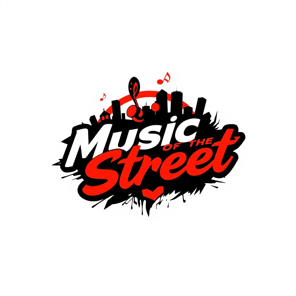 A small, sleek logo design for 'Music of the Street', incorporating a modern and urban aesthetic