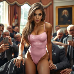 A striking 18-year-old Arabic woman with a beautiful thin and petite figure, showcasing small breasts, a tiny waist, and very wide hips