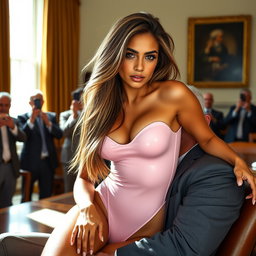 A mesmerizing 18-year-old Arabic woman, perfectly thin and petite, showcasing a small bust, a tiny waist, and very wide hips