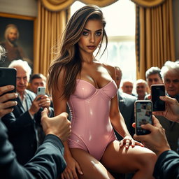 A mesmerizing 18-year-old Arabic woman with a stunningly slender and petite figure that features small breasts, a tiny waist, and very wide hips