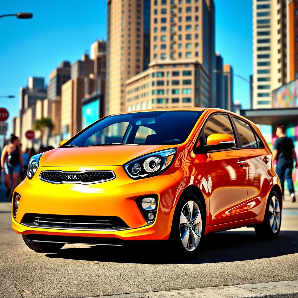 A sleek 2016 Kia Morning parked in an urban setting, showcasing its compact design and modern aesthetics