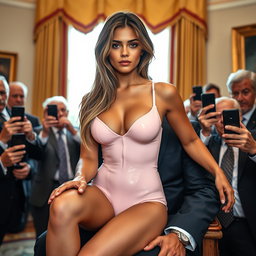 A stunning 18-year-old Arabic woman with a gorgeous thin and petite frame, characterized by small breasts, a tiny waist, and very wide hips