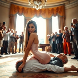 A captivating 18-year-old Arabic woman with a gorgeous skinny and petite figure, defined by small breasts, a tiny waist, and very wide hips