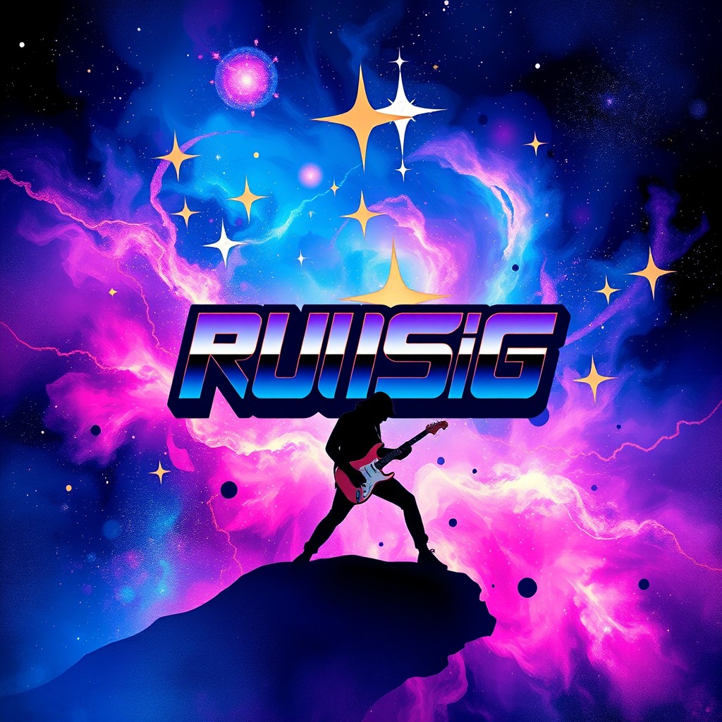 A vibrant and eye-catching CD cover design featuring a cosmic theme with colorful nebulae and stars