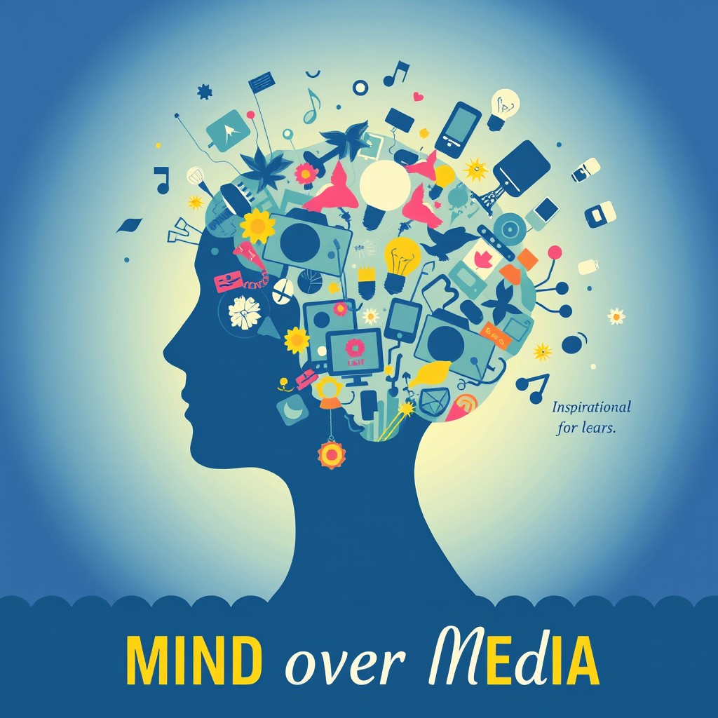 A vibrant and thought-provoking poster design for Mental Health Awareness Day, featuring the theme 'Mind over Media'