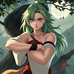 A stylized artistic representation of Tsunade, depicted with an emphasis on strength and beauty
