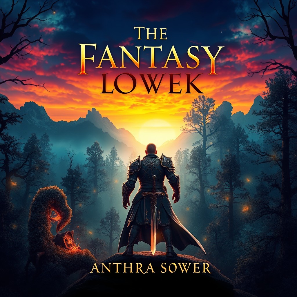 A captivating book cover design for a fantasy novel, featuring a mystical forest with enchanted trees and glowing elements