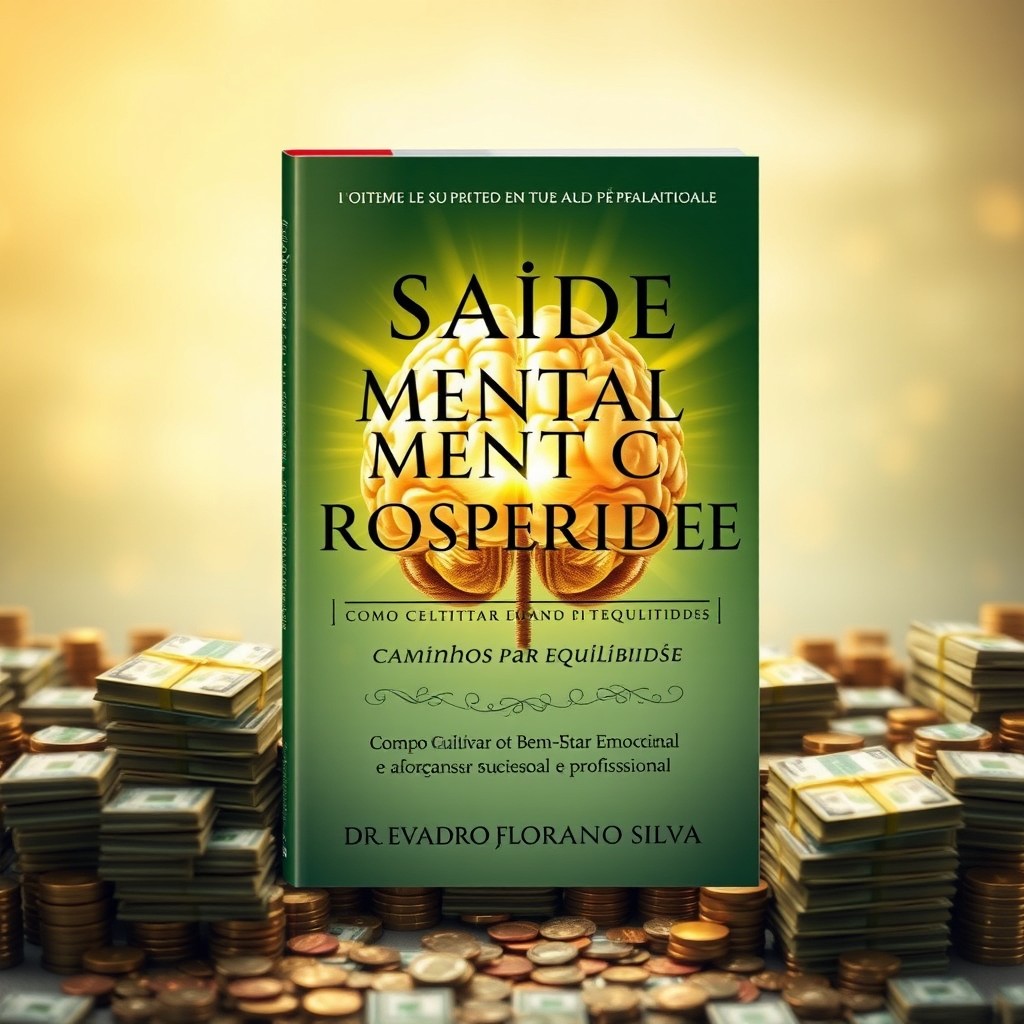A captivating book cover design for the title 'Saúde Mental e Prosperidade - Caminhos para Equilíbrio' with the subtitle 'Como Cultivar o Bem-Estar Emocional e Alcançar Sucesso Pessoal e Profissional' by Dr