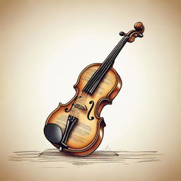 Assuming 'volune' was a typographical error, a cartoon drawing of a 'violin'. A beautifully detailed illustration of a shiny wooden violin with its fine strings, rosin dust surrounding it as the bow pulls across.