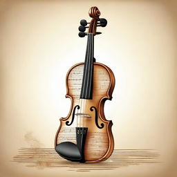 Assuming 'volune' was a typographical error, a cartoon drawing of a 'violin'. A beautifully detailed illustration of a shiny wooden violin with its fine strings, rosin dust surrounding it as the bow pulls across.