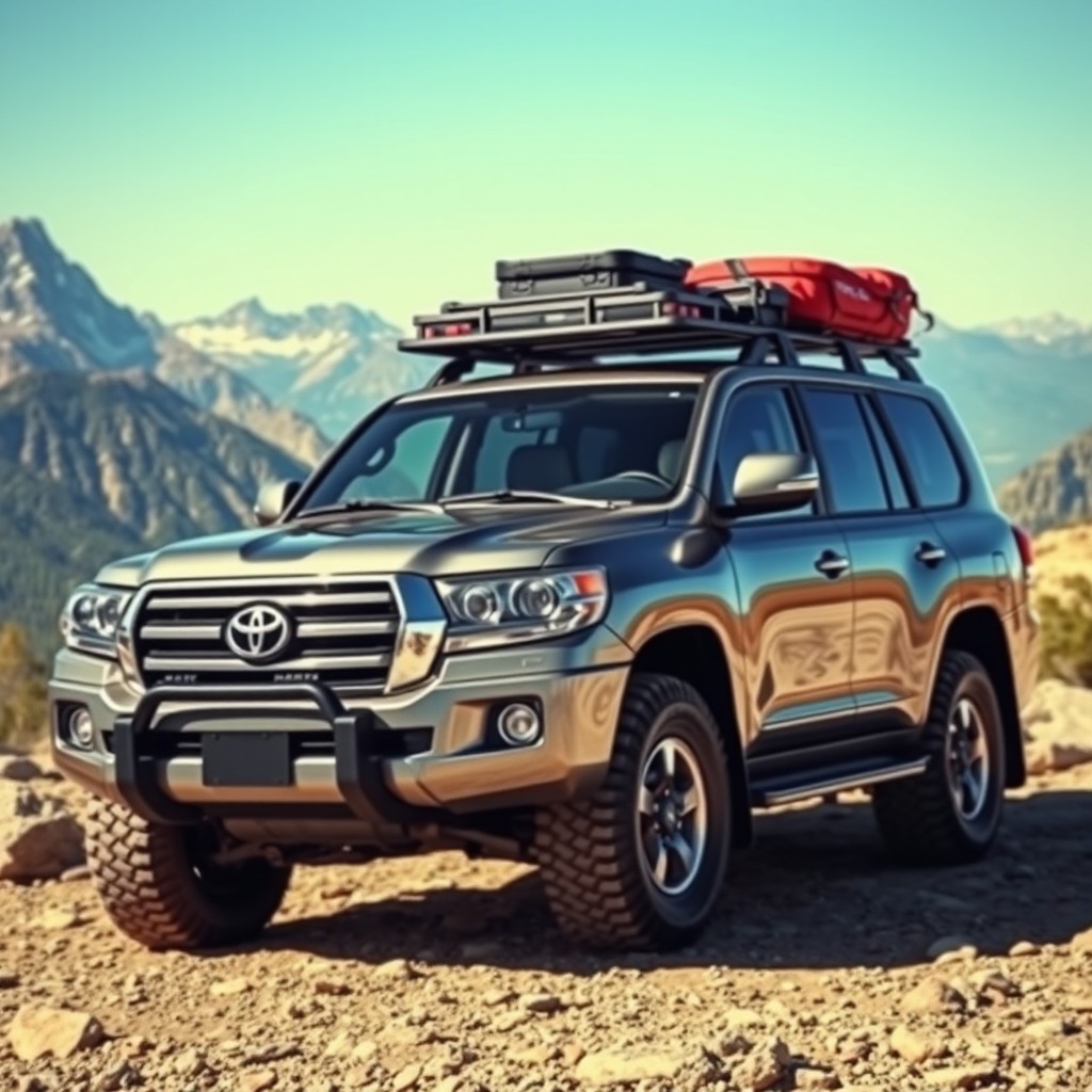 A powerful and rugged Toyota Land Cruiser SUV in a stunning outdoor setting