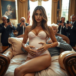 A stunning 18-year-old Arabic woman with a gorgeous thin and petite figure, characterized by small breasts, a tiny waist, and very wide hips