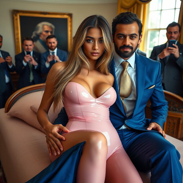 A captivating scene featuring an 18-year-old Arabic woman with a strikingly thin and petite figure, possessing small breasts, a tiny waist, and very wide hips