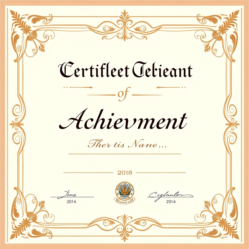 A beautifully designed certificate with elegant borders and intricate patterns