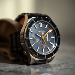 A luxury watch displayed prominently against a softly blurred background