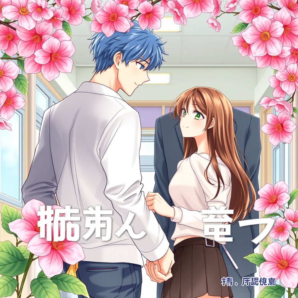 A manga book cover depicting a high school romance between two male characters