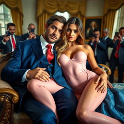 Inside the lavish Oval Office, an 18-year-old stunningly gorgeous Arabic woman rests her head on the lap of a heavier man clad in an elegant blue suit, white shirt, and red tie