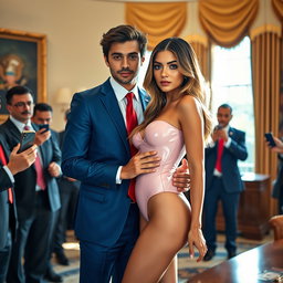 In the rich and luxurious setting of the Oval Office, an 18-year-old gorgeous Arabic petite beauty captivates with her striking appearance