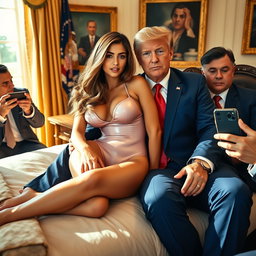 In the elegant setting of the Oval Office, a stunning 18-year-old Arabic petite woman with an alluring figure captures attention