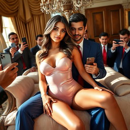In the lavish surroundings of the Oval Office, a stunning 18-year-old Arabic beauty showcases her exquisite features—thin, petite, and captivating with delicate breasts, a tiny waist, and very wide hips