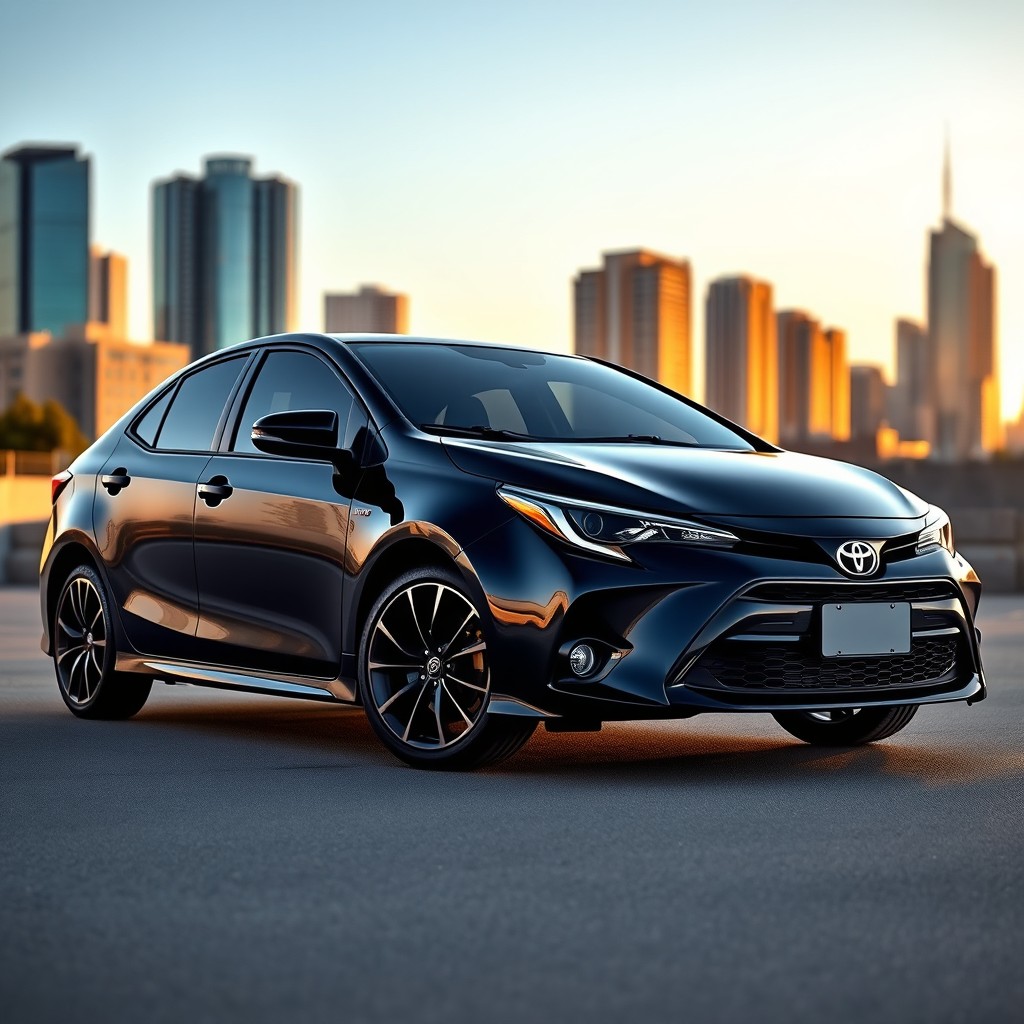 A sleek Toyota Corolla ZRE142 in a stunning black pearl color, showcasing the elegant lines and modern design of the car