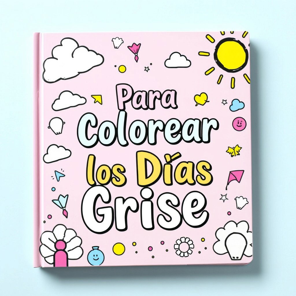 A vibrant and inviting book cover designed for a coloring book, featuring a pastel color palette dominated by soft pinks, blues, and yellows