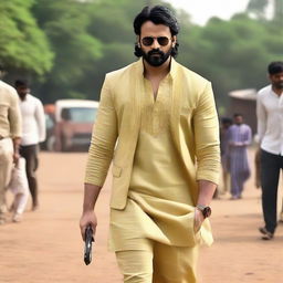 Authentic old-money themed outfit creatively designed for the actor Prabhas, making him stand out with a touch of class and sophistication.