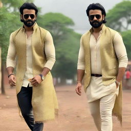 Authentic old-money themed outfit creatively designed for the actor Prabhas, making him stand out with a touch of class and sophistication.