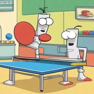 In the cartoon show 'Phineas and Ferb', the characters create a robot that can play table tennis using a ping-pong ball as the ball in the game.