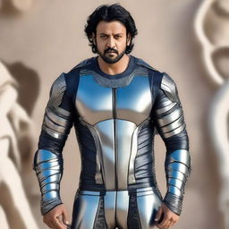 Indian actor Prabhas donned in a futuristic space outfit, adding an adventurous edge to his typically charming persona.