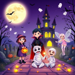 A high-quality, detailed, and soft 2D digital illustration in Disney–Pixar storybook style, designed for a Halloween Coloring Book for Kids aged 5–10