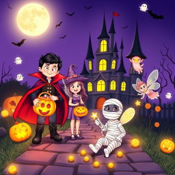 A high-quality, detailed, and soft 2D digital illustration in Disney–Pixar storybook style, designed for a Halloween Coloring Book for Kids aged 5–10